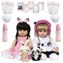 Imagem de Kit Boneca Reborn Gêmeas Enxoval Panda Coelha Baby Itens