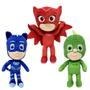 Imagem de Kit Bonecos Pelúcia Menino Gato Corujita e Lagartixo 30 cm Pj Masks Multikids