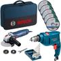 Imagem de Kit Bosch Esmerilhadeira Gws 700 Furadeira Impacto Gsb 450 220v