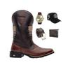 Imagem de Kit Bota Texana Country Masculina Texas Gold EUA Couro com Carteira Cinto Boné e Relógio