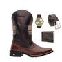 Imagem de Kit Bota Texana Country Masculina Texas Gold EUA Couro com Carteira Cinto e Relógio