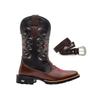 Imagem de Kit Bota Texana Western Feminina Bico Quadrado Texas Gold Flora Café com Cinto Country