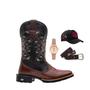 Imagem de Kit Bota Texana Western Feminina Texas Gold Flora com Relógio Cinto e Boné