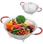Imagem de Kit Bowl Bacia e Escorredor de Macarrão Inox Massas com Alça Silicone Salada Arroz Cozinha