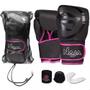 Imagem de Kit Boxe Naja Black Line Muay Thai Luva + Bandagem + Bucal - Preto e Rosa