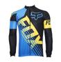 Imagem de Kit Bretelle Gel Camisa Longa Ciclismo Fox Azul Dryfit Uv