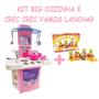 Imagem de Kit Brinquedo Infantil Cozinha Rosa + Super Vamos Lanchar