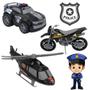 Imagem de Kit Brinquedos de Polícia com Carro, Moto e Helicóptero Triplo BS Brinquedo Infantil Criança Menino Miniatura Aventura