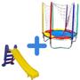 Imagem de Kit Brinquedos Playground Cama Elástica Pequena Pula Pula Trampolim 1,40m + Escorregador Infantil Médio 3 Degraus