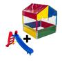 Imagem de Kit Brinquedos Playground Piscina de Bolinhas Quadrada 1,00m + Escorregador Infantil Médio 3 Degraus