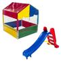 Imagem de Kit Brinquedos Playground Piscina de Bolinhas Quadrada 1,00m + Escorregador Infantil Médio 3 Degraus