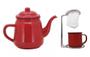 Imagem de Kit Bule Esmaltado Vermelho e Mini Coador Café Aço Cromado com Caneca - Mundial Import