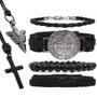 Imagem de Kit C/04 Pulseiras De Couro Masculina São Bento Grafite + COLARES