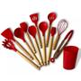 Imagem de Kit C/12 Utensílios De Cozinha Silicone Cabo Madeira Premium