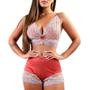 Imagem de Kit c/ 2 Baby Doll Pijama Curto Adulto Feminino Renda Luxo Short Doll