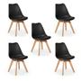 Imagem de Kit C/5 Cadeira Leda Preta - Charles Eames Wood Com Almofada