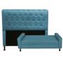 Imagem de Kit Cabeceira Brenda com Recamier Felix 1,00 cm Solteiro Baú Quarto Sala material sintético Azul Turquesa - Damaffe Móveis