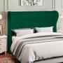 Imagem de Kit Cabeceira Cama Box Casal 140 cm Madrid com Puff Recamier Santorini P05 Bouclê Verde - Lyam Decor