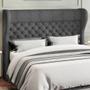 Imagem de Kit Cabeceira Cama Box Casal 195 cm Madrid com Puff Recamier Santorini Linho Chumbo - Lyam Decor