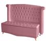 Imagem de Kit Cabeceira De Cama Box e Calçadeira Baú Luxo Casal 140 cm Suede Rosa Bebê Eli Móveis