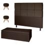 Imagem de Kit Cabeceira de Cama Box King Com Recamier Damares 195 CM e 02 Puff material sintético Marrom - Móveis Mafer