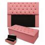 Imagem de Kit Cabeceira Dubai Queen 160 cm e Calçadeira Dubai 160 cm Platinum Decor Suede Rosa