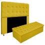 Imagem de Kit Cabeceira e Calçadeira Baú Estofada Mel 140 cm Casal Com Capitonê Suede Amarelo - ADJ Decor