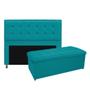 Imagem de Kit Cabeceira e Calçadeira Copenhague 140 cm Casal Suede Azul Turquesa - ADJ Decor