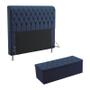 Imagem de Kit Cabeceira Estofada Decorativa Cama Box Bellatrix 160 Cama Queen e Calçadeira Sagitarius Sued Azul Marinho Aradecor
