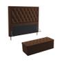 Imagem de Kit Cabeceira Estofada Decorativa Centaurus 160 Para Cama Queen e Calçadeira Sagitarius Couro Artificial Marrom Aradecor