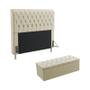 Imagem de Kit Cabeceira Estofada Decorativa Para Cama Box Bellatrix 140 Cama de Casal e Calçadeira Sagitarius Sued Bege Aradecor