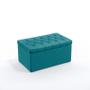 Imagem de Kit Cabeceira Estofada Decorativa para Cama Box Sirius 90 e Calçadeira Sagitarius Sued Azul Turquesa