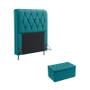 Imagem de Kit Cabeceira Estofada Decorativa para Cama Box Sirius 90 e Calçadeira Sagitarius Sued Azul Turquesa