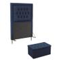 Imagem de Kit Cabeceira Estofada Decorativa Pegasus e Calçadeira Sagitarius 90 Para Cama de Solteiro Sued Azul Marinho Aradecor