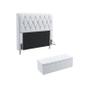 Imagem de Kit Cabeceira Estofada Decorativa Sirius 160 Para Cama Queen e Calçadeira Sagitarius Couro Artificial Branco Aradecor