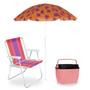 Imagem de Kit Cadeira de Praia Aluminio + Guarda Sol 1,30 Metros Colorido + Caixa Termica 18 Lts Rosa Pessego Mor