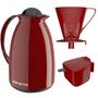 Imagem de Kit Café Prático 3 Peças Vermelho Garrafa Térmica 650 ml Suporte para Filtro Açucareiro e Colher Unitermi