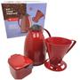 Imagem de Kit Café Prático Garrafa Térmica 650ml Suporte Filtro Açucareiro 350ml Utensílio de Cozinha Vermelho