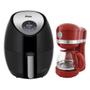 Imagem de Kit Cafeteira Philco Retrô PCF38 Vermelha 110V + Fritadeira Elétrica Sem Óleo/Air Fryer Philco - Digital Preta e Cinza 3,2L com Timer 110V