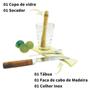 Imagem de Kit Caipirinha 5 Pçs Faca Cabo MadeiraColher Inox Copo Vidro Socador Tabua