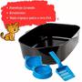 Imagem de Kit Caixa De Areia Sanitário Para Gatos Sandbox Furba Cor Azul + 1 Pá + 2 Comedouros Jel Plast