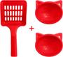 Imagem de Kit Caixa De Areia Sanitário Para Gatos Sandbox Furba Cor Vermelha + 1 Pá + 2 Comedouros Jel Plast