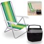 Imagem de Kit Caixa Termica Preta Cooler 12 L com Alca + Cadeira de Praia 4 Posicoes Camping  Mor 