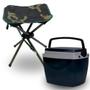 Imagem de Kit Caixa Termica Preta Cooler 6 L / 8 Latas + Banqueta Militar Dobravel Camping / Pesca