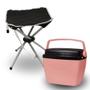 Imagem de Kit Caixa Termica Rosa Pessego Cooler 6 L / 8 Latas + Banqueta Dobravel Camping / Pesca