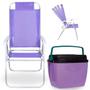 Imagem de Kit Caixa Termica Roxa Cooler 26 L + Cadeira de Praia Lilas Prosa 4 Posicoes
