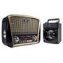 Imagem de Kit Caixinha de Som Potente Sem Fio Bluetooth Portátil 5w e Rádio Vintage Retro Am Fm Sw Bivolt Manual Usb Micro Sd Aux