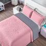 Imagem de Kit Cama Colcha Cobre Leito Dual Color Rosa/Cinza Casal Padrão 03 Peças - Dupla Face