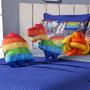 Imagem de Kit Cama Colcha Infantil Cobre Leito Pop It Dinossauro Azul Dupla Face c/ Almofadas Casal Queen 08 Peças