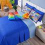 Imagem de Kit Cama Colcha Infantil Cobre Leito Pop It Dinossauro Azul Dupla Face c/ Almofadas Casal Queen 08 Peças